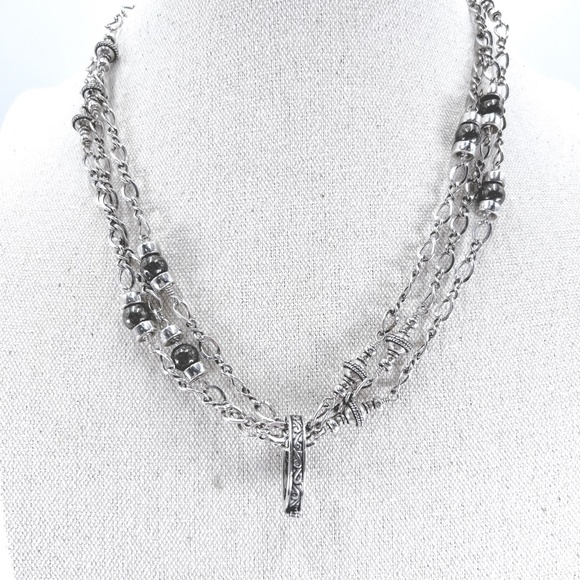 STERLING AND PYRITE LONG SAUTOIR NECKLACE - Picture 4 of 10